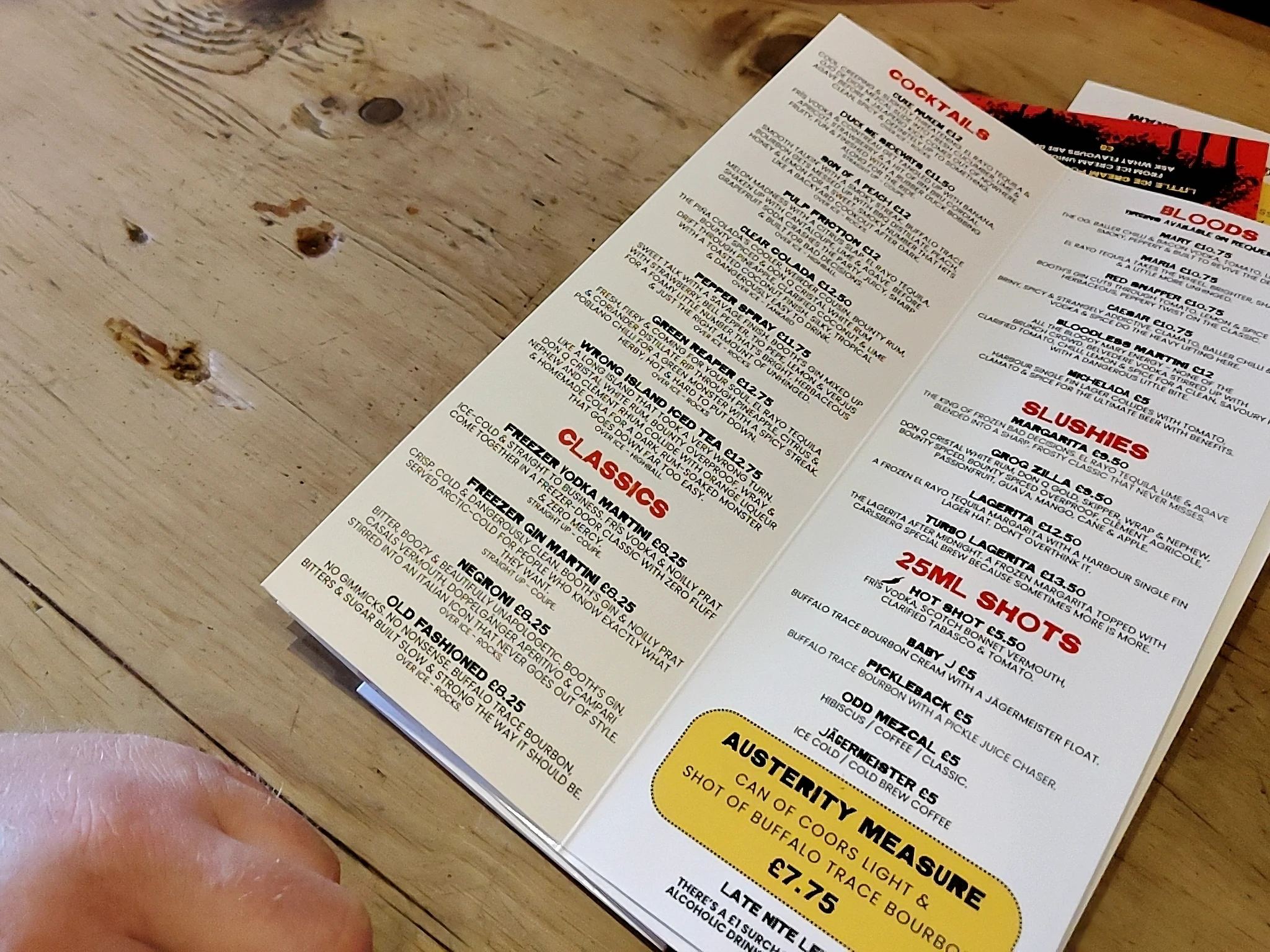 menu koktajli w meatliquor